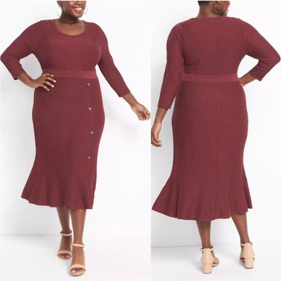 Lane Bryant Ribbed‎ Midi Sweater Dress With Button Detail Size 22/24 Office Work - Picture 1 of 10